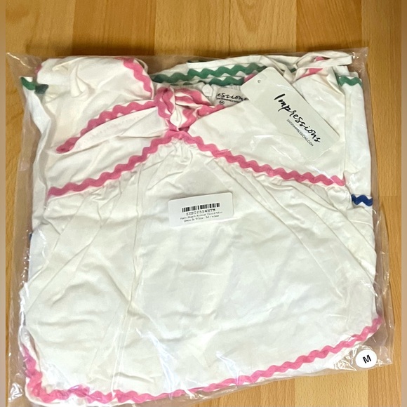 Tiered Mini Dress In White with Colorful Trim- Size Medium (Boutique) - Picture 4 of 4